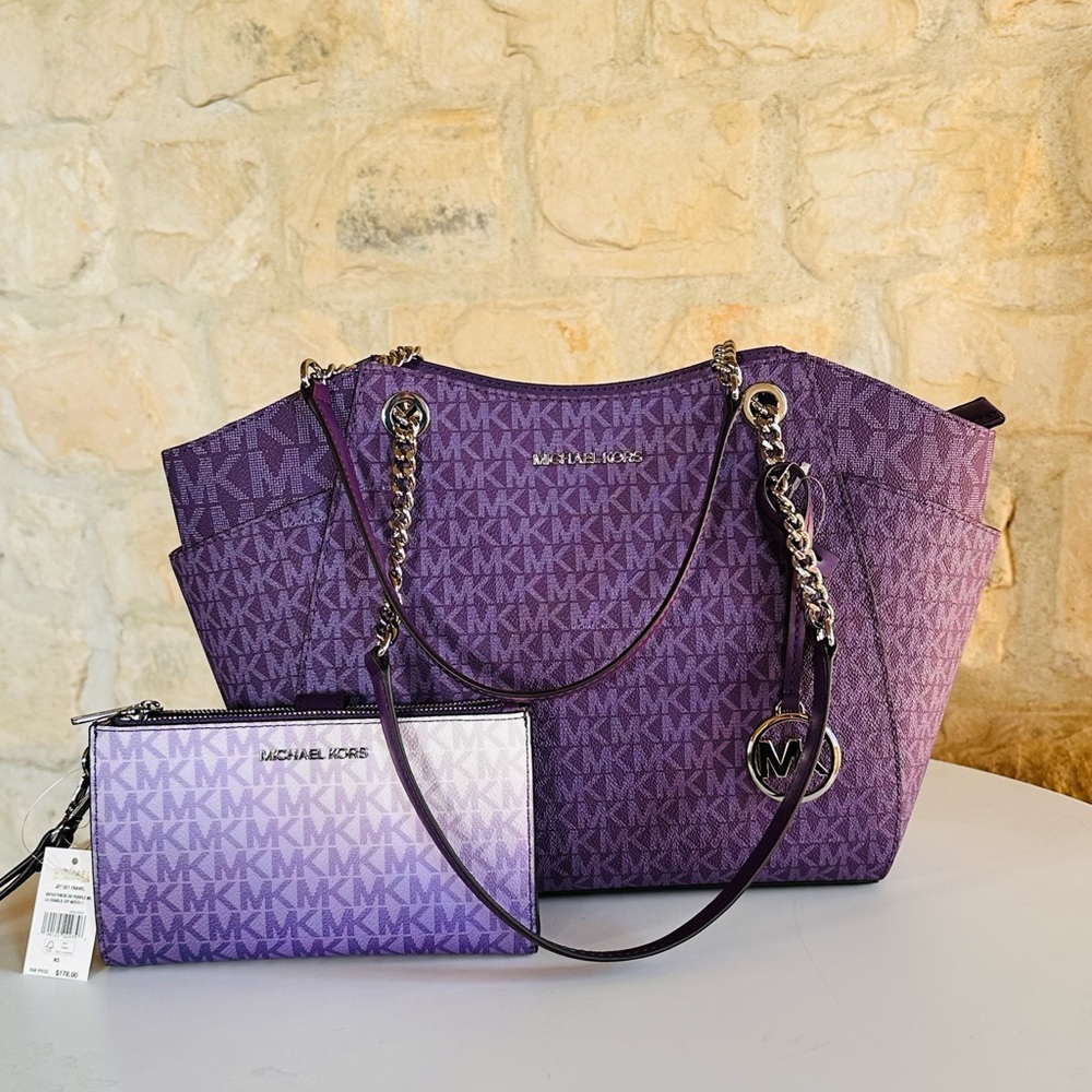 Michael Kors Purple Tote and Clutch Set
